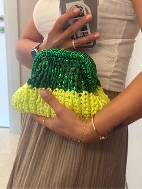 Handwoven Two-Tone Mini Green Clutch